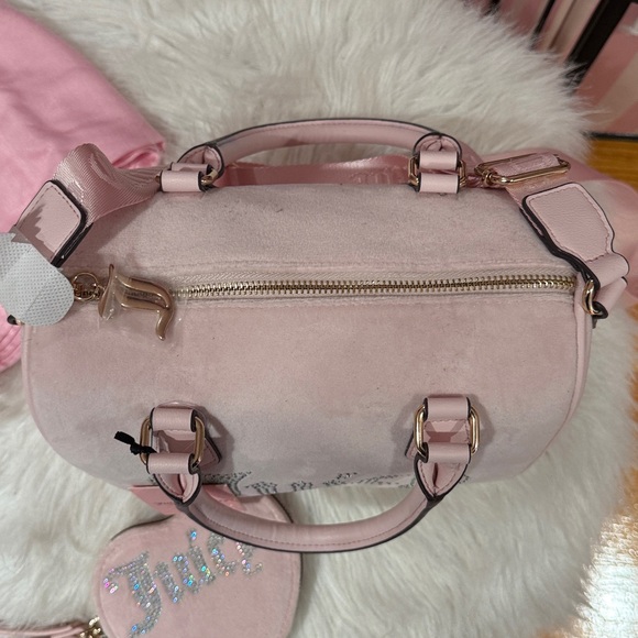 Juicy Couture Light Pink Rhinestone Logo Satchel with Matching Pouch & Scarf - Picture 5 of 9